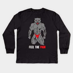 Gym Motivation Wolf : Feel The Pain Kids Long Sleeve T-Shirt